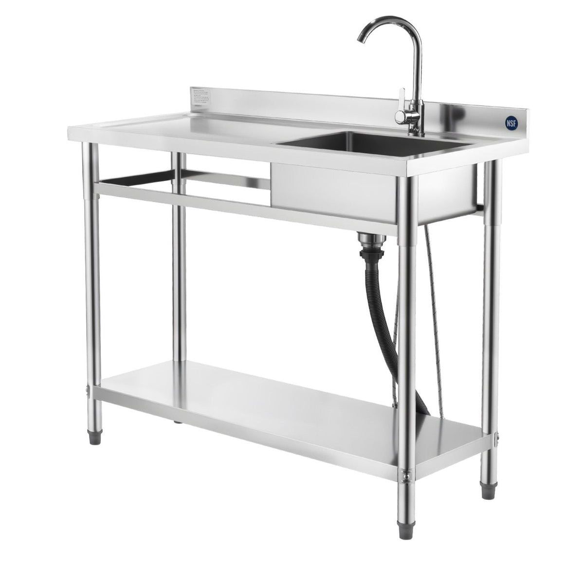 Stainless Steel Utility Sink, Free Standing Single Bowl Commercial Kitchen Sink with Faucet, Utility Left Basin Workbench with Hot & Cold Water Pipe for Garage Restaurant Laundry, 47x19.7x37 in