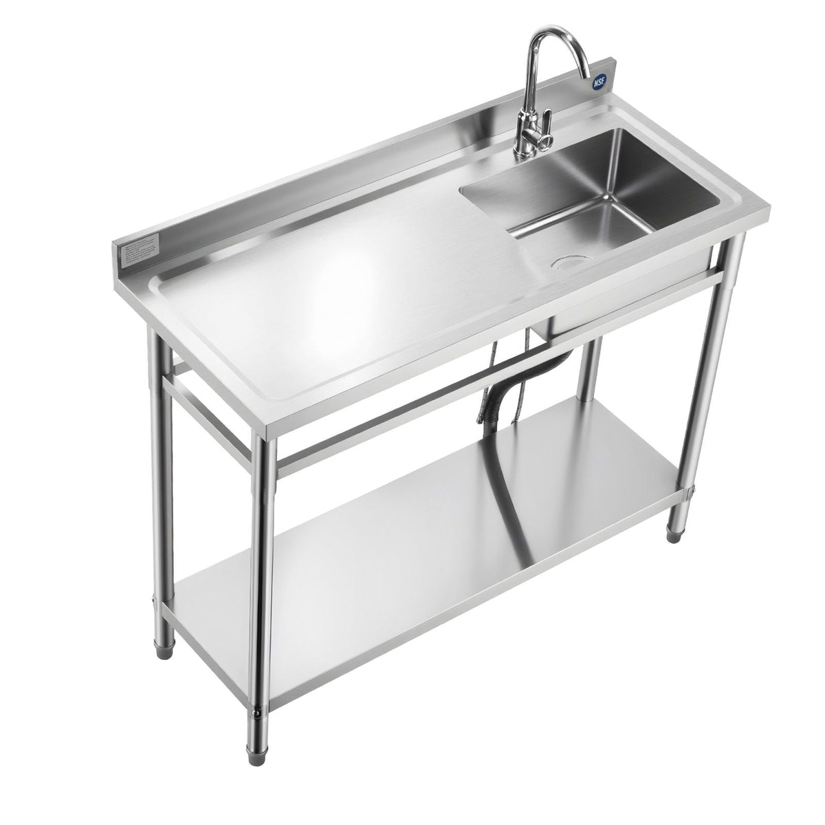 Stainless Steel Utility Sink, Free Standing Single Bowl Commercial Kitchen Sink with Faucet, Utility Left Basin Workbench with Hot & Cold Water Pipe for Garage Restaurant Laundry, 47x19.7x37 in