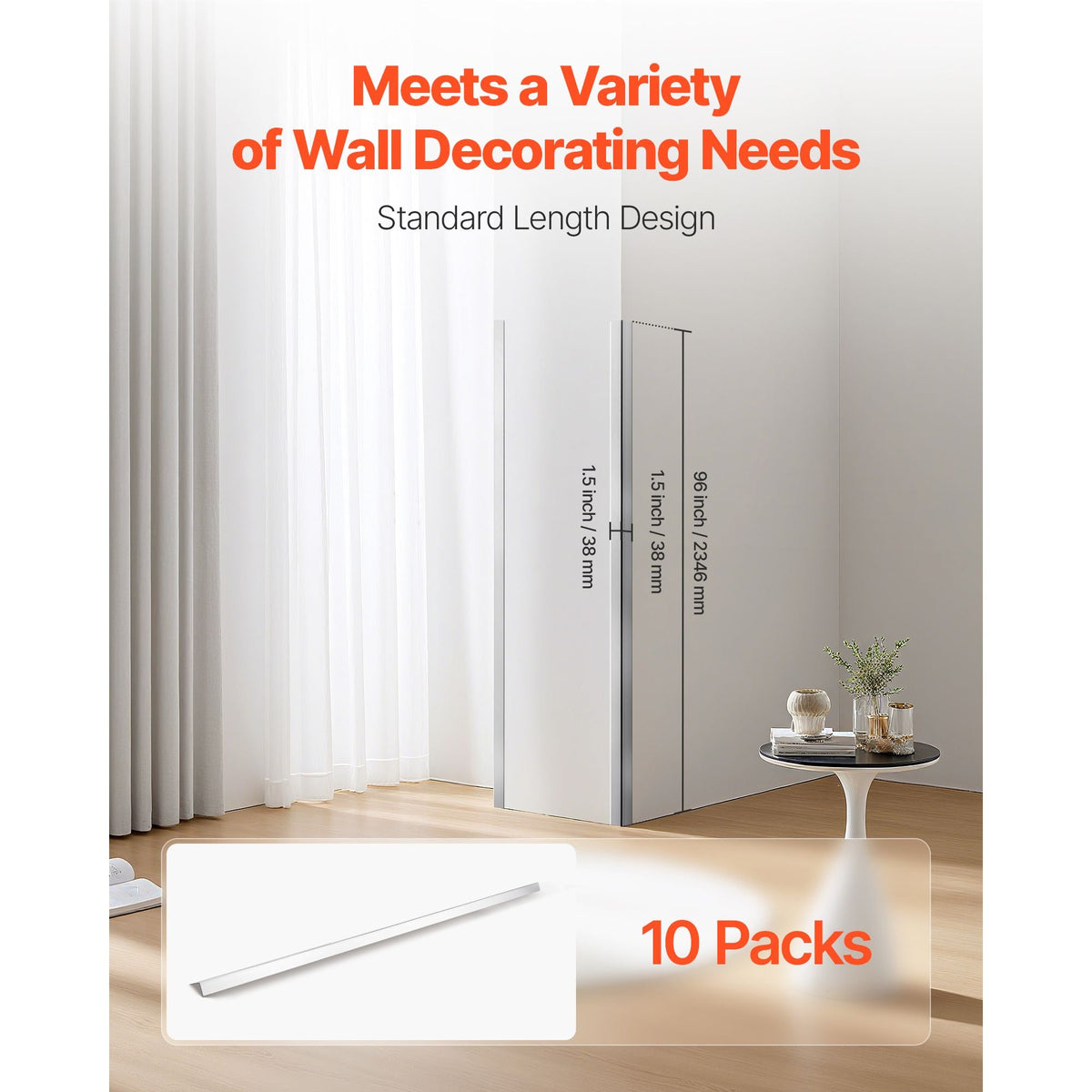 Stainless Steel Wall Corner Protector, 1.5 x 1.5 x 96 inch, 10 Pack Metal Corner Guards, 304 Stainless Steel Edge Trim 90-Degree Angle for Home,Office,Commercial Wall Protection, with 3m Tape