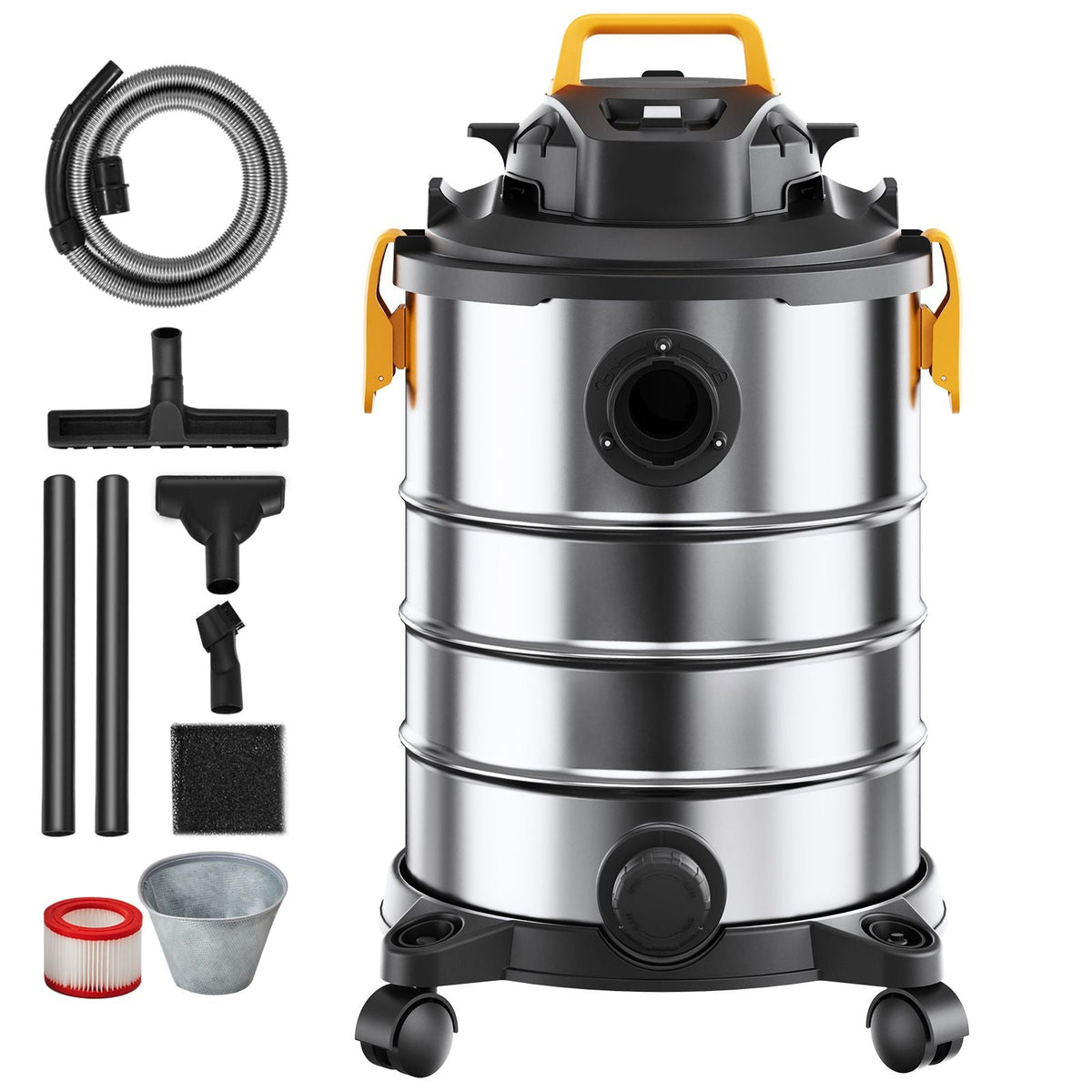 Stainless Steel Wet Dry Shop Vacuum, 8 Gallon 6 Peak HP Wet/Dry Vac, Powerful Suction with Blower Function w/ Attachment 2-in-1 Crevice Nozzle, Small Shop Vac Perfect for Carpet Debris, Pet Hair