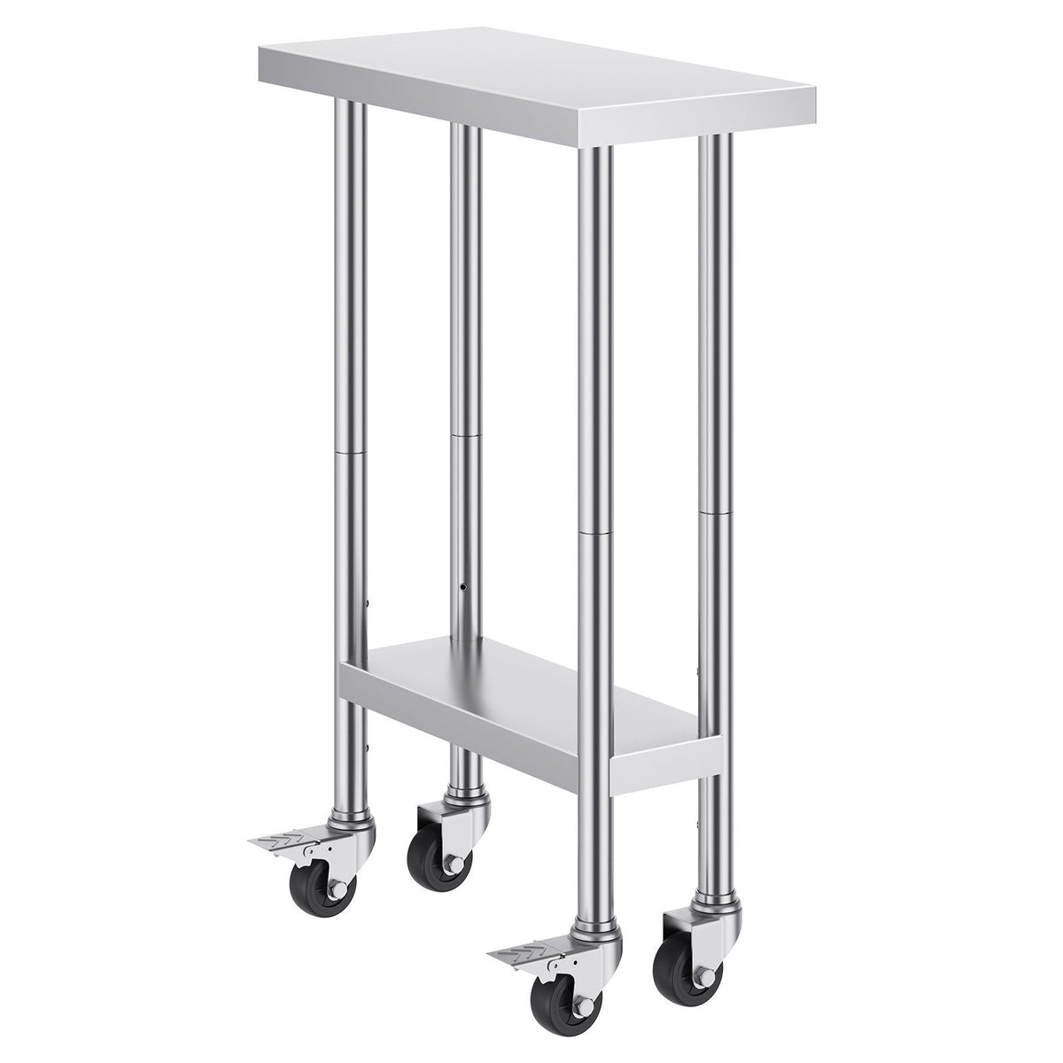 Stainless Steel Work Table 24 x 12 x 38 Inch, 500 LBS Load Capacity with 4 Wheels, 3 Adjustable Height Levels, Heavy Duty Food Prep Worktable for Commercial Kitchen Restaurant, Silver