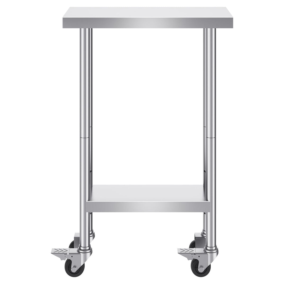 Stainless Steel Work Table 24 x 12 x 38 Inch, 500 LBS Load Capacity with 4 Wheels, 3 Adjustable Height Levels, Heavy Duty Food Prep Worktable for Commercial Kitchen Restaurant, Silver