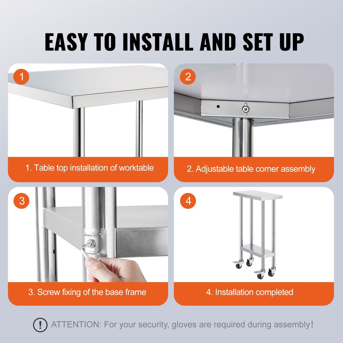 Stainless Steel Work Table 24 x 12 x 38 Inch, 500 LBS Load Capacity with 4 Wheels, 3 Adjustable Height Levels, Heavy Duty Food Prep Worktable for Commercial Kitchen Restaurant, Silver