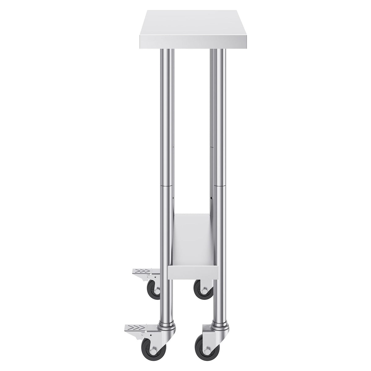 Stainless Steel Work Table 24 x 12 x 38 Inch, 500 LBS Load Capacity with 4 Wheels, 3 Adjustable Height Levels, Heavy Duty Food Prep Worktable for Commercial Kitchen Restaurant, Silver
