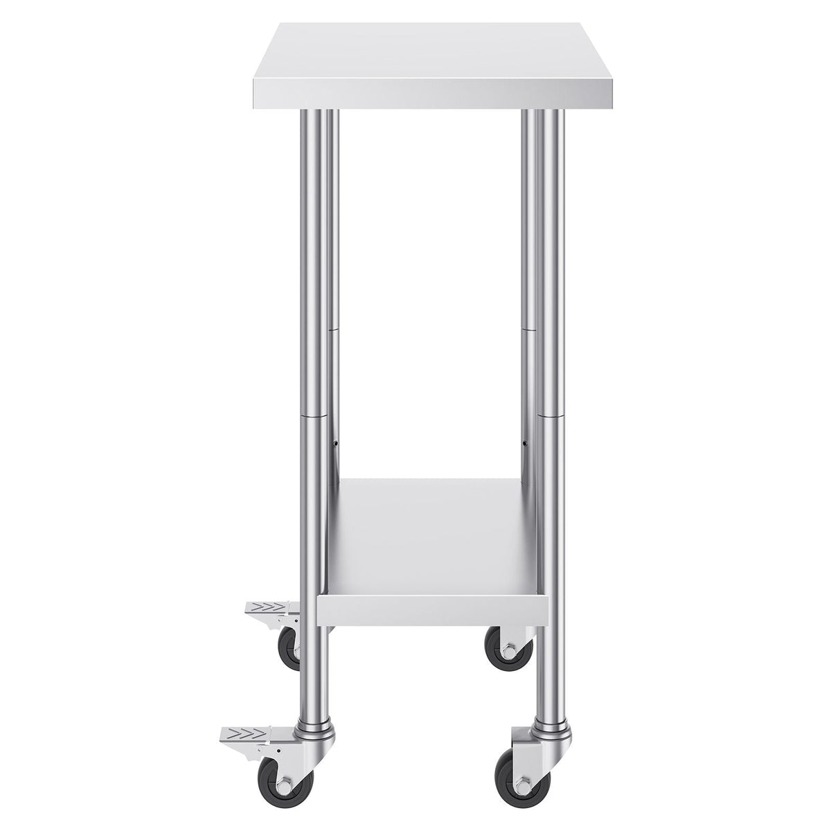 Stainless Steel Work Table 24 x 18 x 38 Inch, with 4 Wheels, 3 Adjustable Height Levels, Heavy Duty Food Prep Worktable for Commercial Kitchen Restaurant, Silver