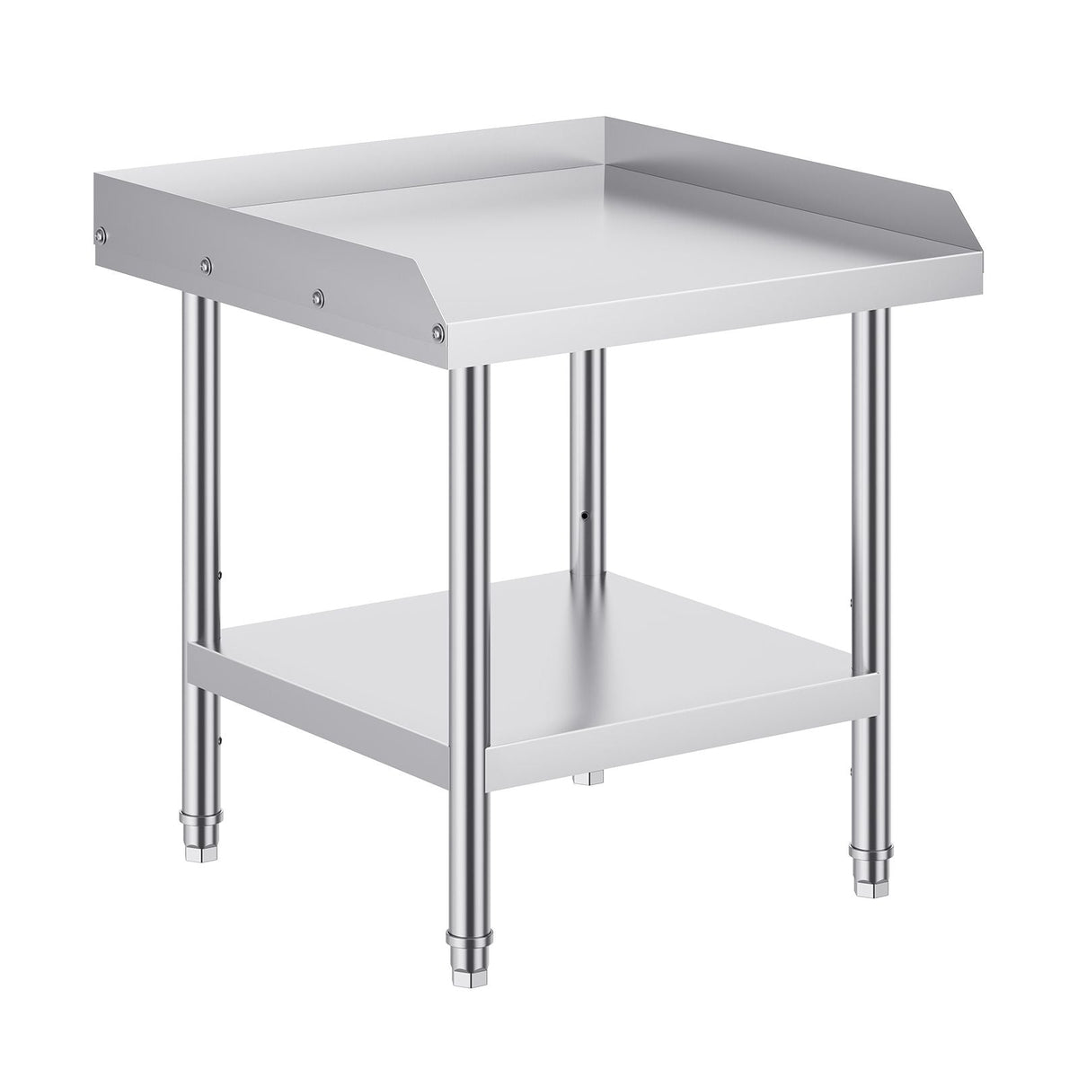 Stainless Steel Work Table, 24 x 24 x 26 Inch Commercial Food Prep Worktable, 3-Sided Backsplash Heavy Duty Prep Worktable, Metal Work Table with Adjustable Height for Restaurant Home Hotel