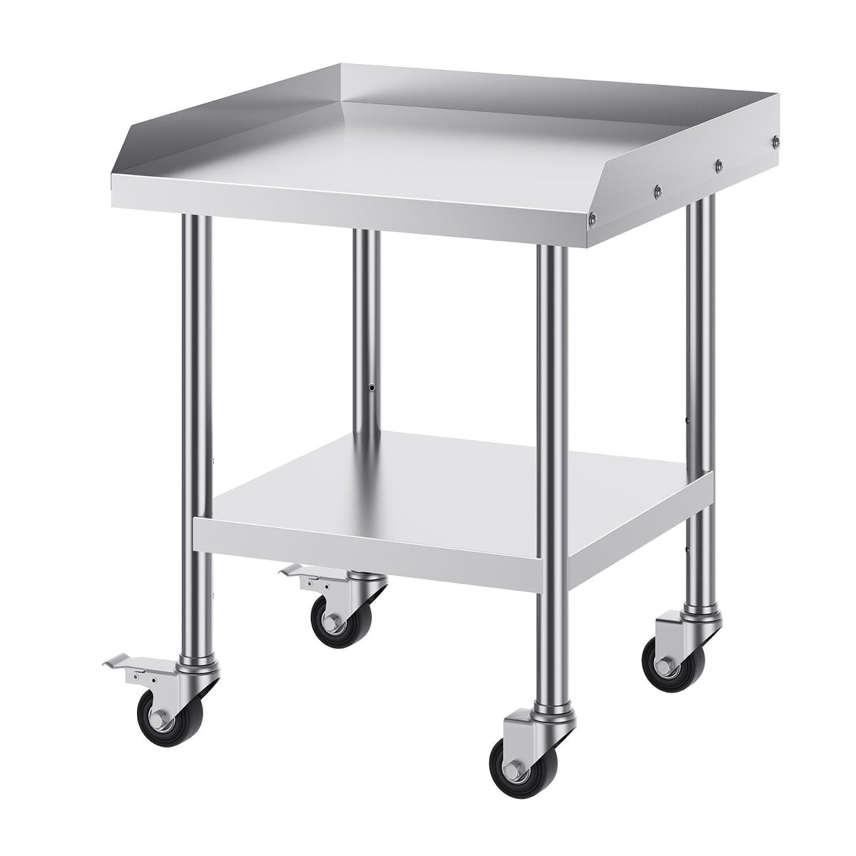 Stainless Steel Work Table, 24 x 24 x 30 Inch Commercial Food Prep Worktable with 4 Wheels, Casters, 3-Sided Backsplash Heavy Duty Prep Worktable, Metal Work Table for Restaurant Home Hotel