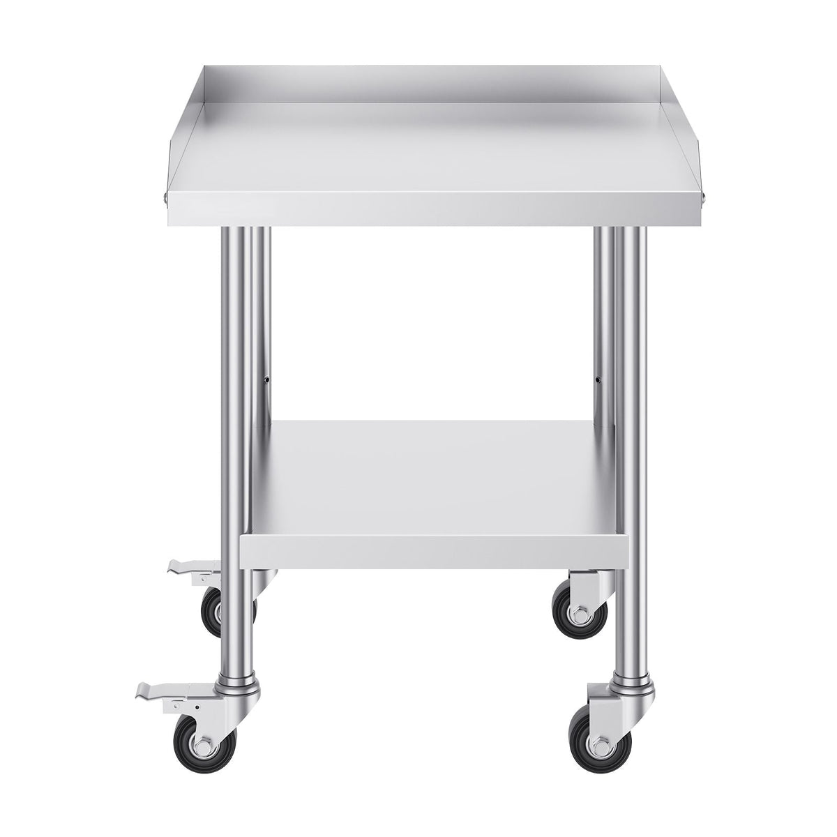 Stainless Steel Work Table, 24 x 24 x 30 Inch Commercial Food Prep Worktable with 4 Wheels, Casters, 3-Sided Backsplash Heavy Duty Prep Worktable, Metal Work Table for Restaurant Home Hotel