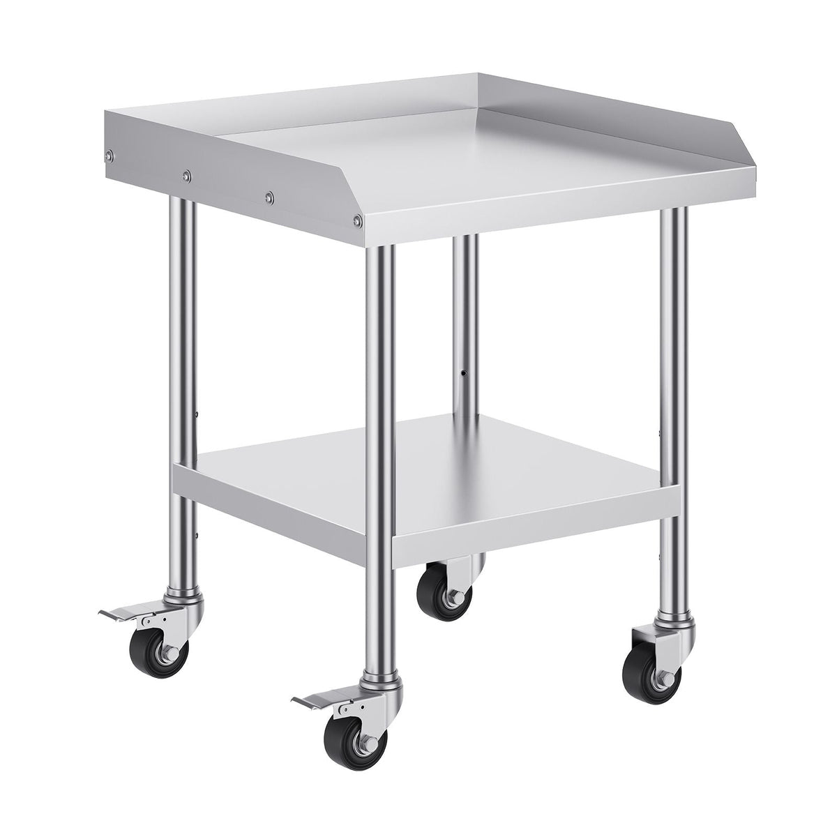 Stainless Steel Work Table, 24 x 24 x 30 Inch Commercial Food Prep Worktable with 4 Wheels, Casters, 3-Sided Backsplash Heavy Duty Prep Worktable, Metal Work Table for Restaurant Home Hotel