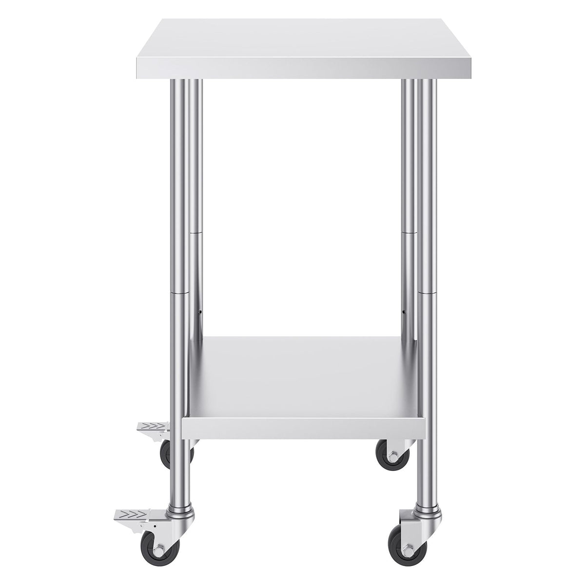 Stainless Steel Work Table 24 x 24 x 38 Inch, 700 LBS Load Capacity with 4 Wheels, 3 Adjustable Height Levels, Heavy Duty Food Prep Worktable for Commercial Kitchen Restaurant, Silver