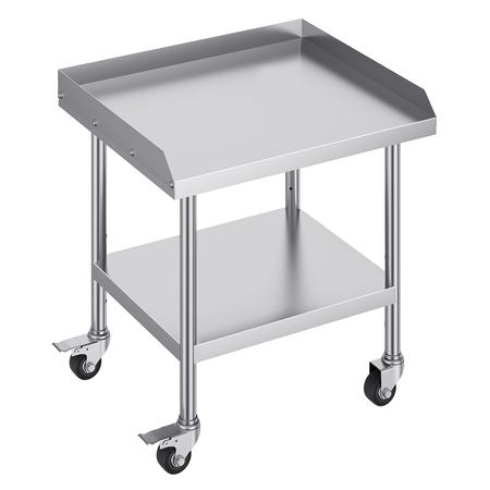 Stainless Steel Work Table, 24 x 28 x 30 Inch Commercial Food Prep Worktable with 4 Wheels, Casters, 3-Sided Backsplash Heavy Duty Prep Worktable, Metal Work Table for Restaurant Home Hotel