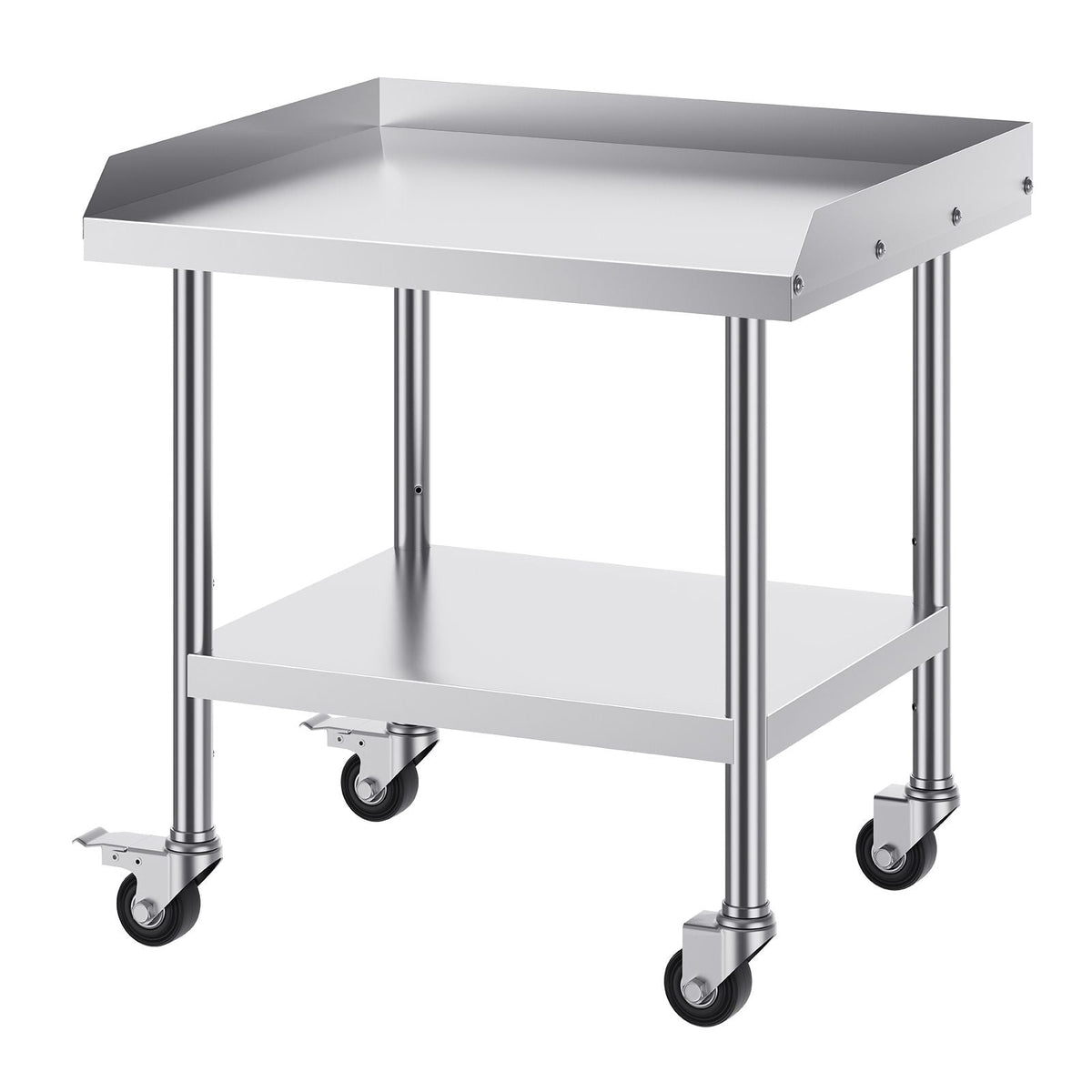 Stainless Steel Work Table, 24 x 28 x 30 Inch Commercial Food Prep Worktable with 4 Wheels, Casters, 3-Sided Backsplash Heavy Duty Prep Worktable, Metal Work Table for Restaurant Home Hotel