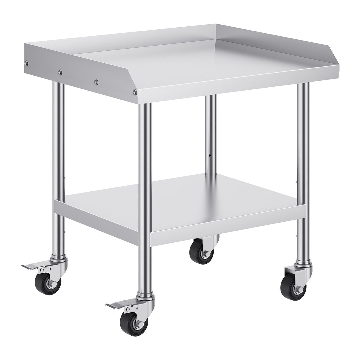 Stainless Steel Work Table, 24 x 28 x 30 Inch Commercial Food Prep Worktable with 4 Wheels, Casters, 3-Sided Backsplash Heavy Duty Prep Worktable, Metal Work Table for Restaurant Home Hotel