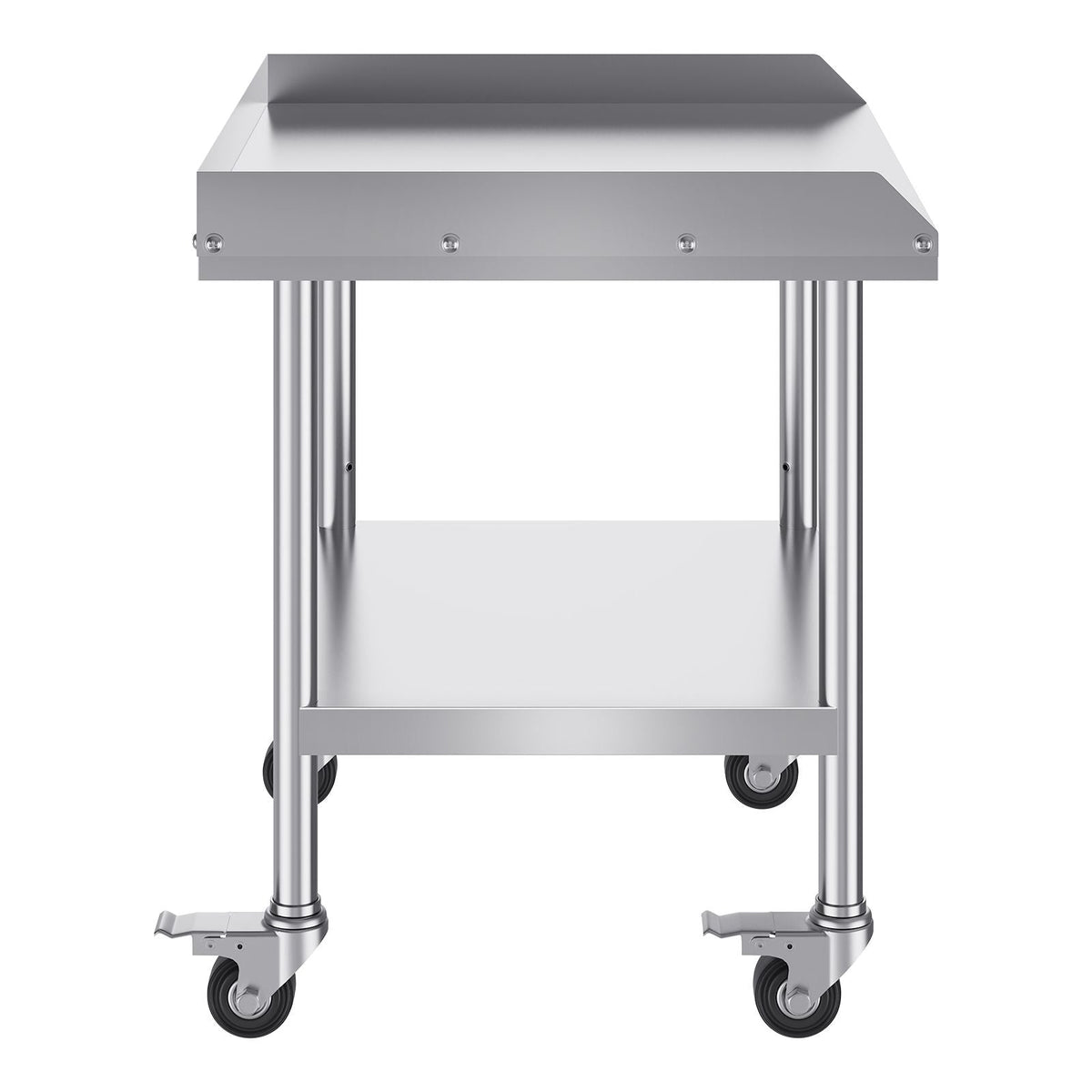 Stainless Steel Work Table, 24 x 28 x 30 Inch Commercial Food Prep Worktable with 4 Wheels, Casters, 3-Sided Backsplash Heavy Duty Prep Worktable, Metal Work Table for Restaurant Home Hotel