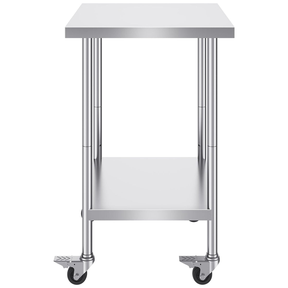 Stainless Steel Work Table 24 x 30 x 38 Inch, with 4 Wheels, 3 Adjustable Height Levels, Heavy Duty Food Prep Worktable for Commercial Kitchen Restaurant, Silver