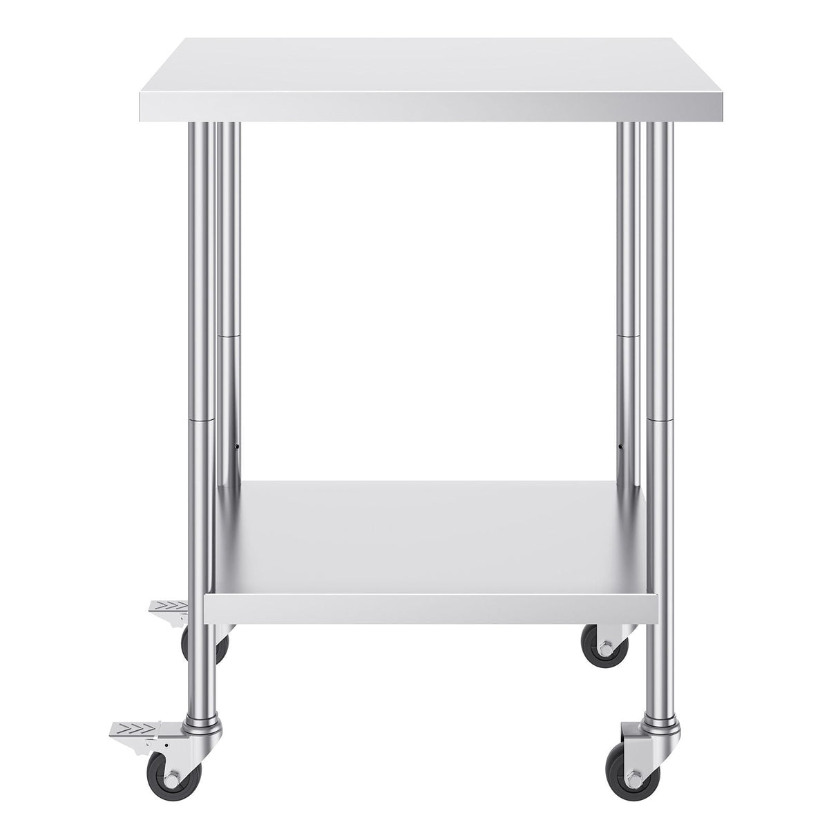 Stainless Steel Work Table 24 x 30 x 38 Inch, with 4 Wheels, 3 Adjustable Height Levels, Heavy Duty Food Prep Worktable for Commercial Kitchen Restaurant, Silver