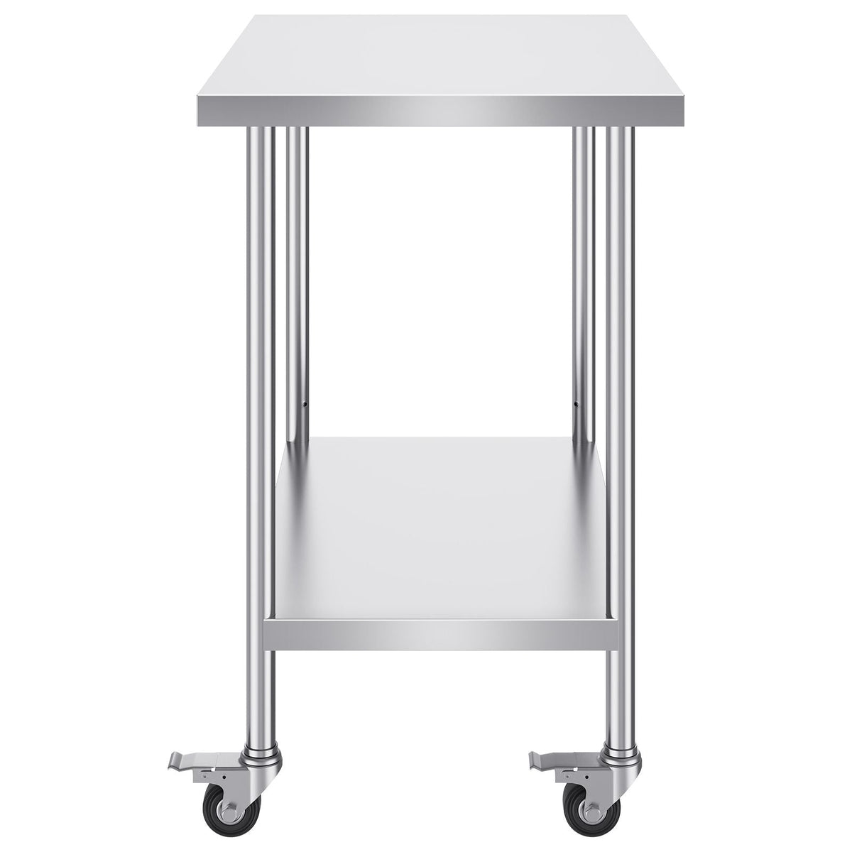 Stainless Steel Work Table 24 x 36 x 38 Inch, with 4 Wheels, 3 Adjustable Height Levels, Heavy Duty Food Prep Worktable for Commercial Kitchen Restaurant, Silver