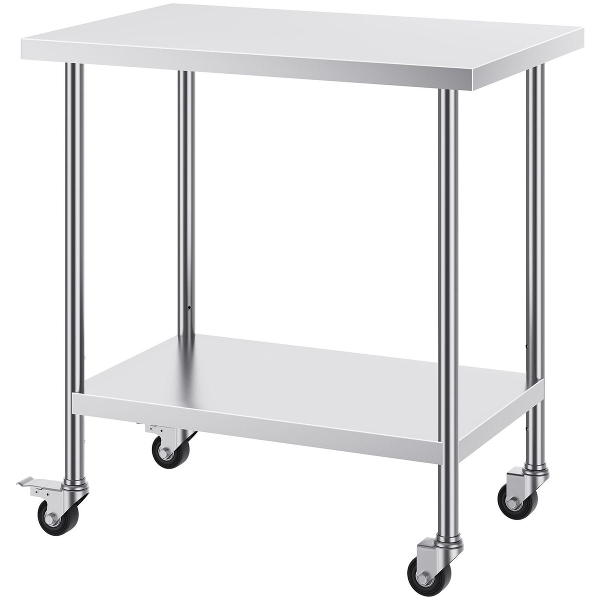 Stainless Steel Work Table 24 x 36 x 38 Inch, with 4 Wheels, 3 Adjustable Height Levels, Heavy Duty Food Prep Worktable for Commercial Kitchen Restaurant, Silver