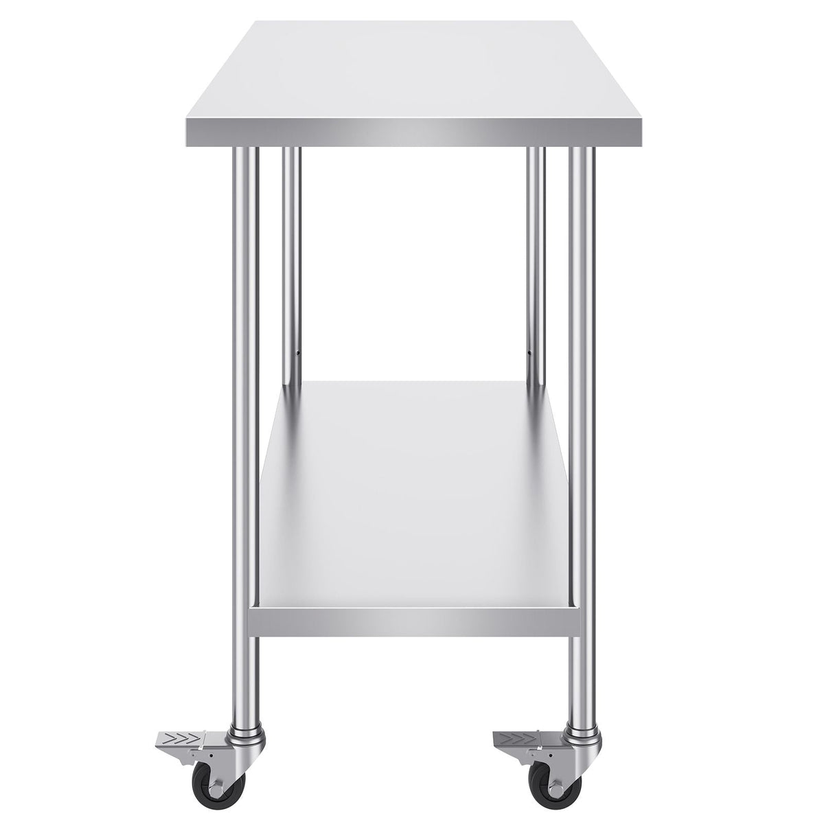Stainless Steel Work Table 24 x 48 x 38 Inch, with 4 Wheels, 3 Adjustable Height Levels, Heavy Duty Food Prep Worktable for Commercial Kitchen Restaurant, Silver