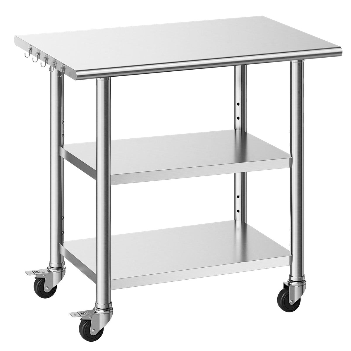 Stainless Steel Work Table, 24x36 Inch Food Prep Table with 2 Shelves and Wheels, Commercial Kitchen Workstation, Metal Heavy Duty Utility Worktable, for Restaurant Home Hotel Garage Outdoor