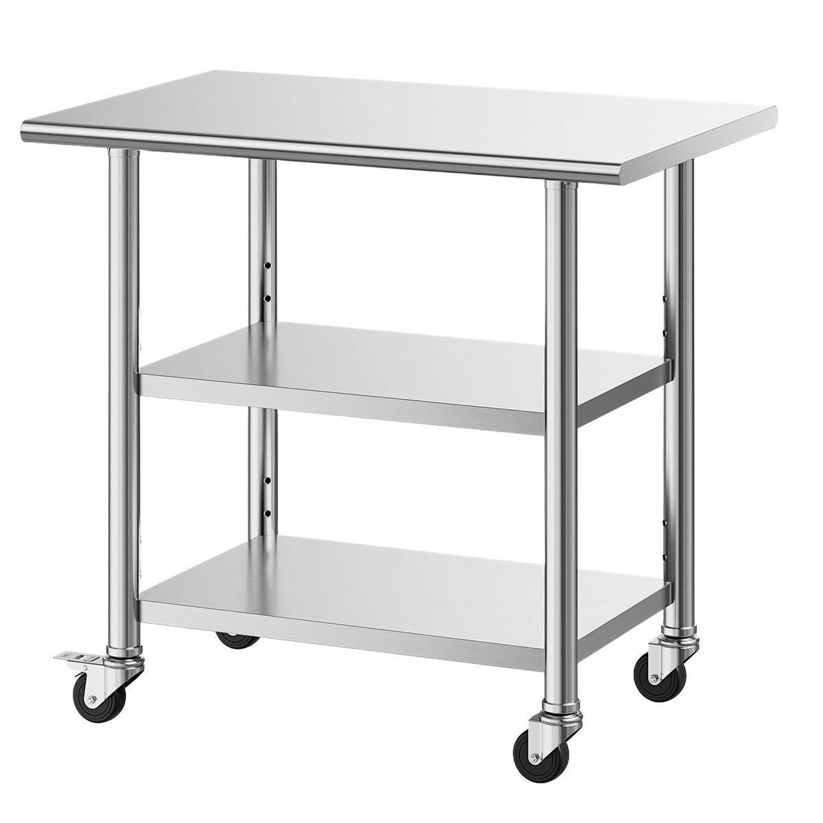 Stainless Steel Work Table, 24x36 Inch Food Prep Table with 2 Shelves and Wheels, Commercial Kitchen Workstation, Metal Heavy Duty Utility Worktable, for Restaurant Home Hotel Garage Outdoor