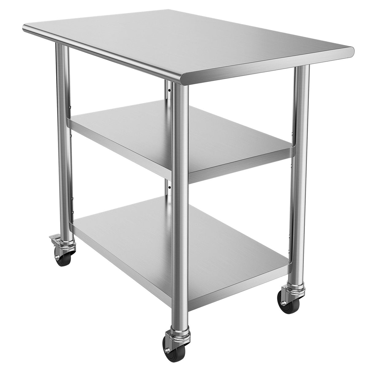 Stainless Steel Work Table, 24x36 Inch Food Prep Table with 2 Shelves and Wheels, Commercial Kitchen Workstation, Metal Heavy Duty Utility Worktable, for Restaurant Home Hotel Garage Outdoor