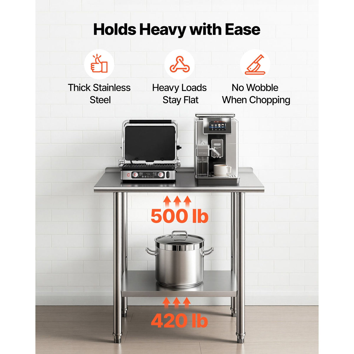 Stainless Steel Work Table, 24x36 Inch Food Prep Table with Backsplash, Commercial Kitchen Workstation with Adjustable Undershelf, Metal Heavy Duty Utility Worktable, for Restaurant Home Outdoor