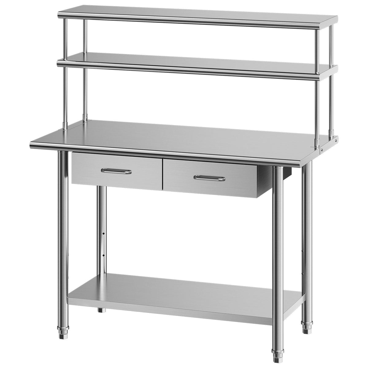 Stainless Steel Work Table, 24x48 Inch Food Prep Table with Overshelves and 2 Drawers, Commercial Kitchen Workstation with Adjustable Undershelf, Metal Utility Worktable, for Restaurant Garage