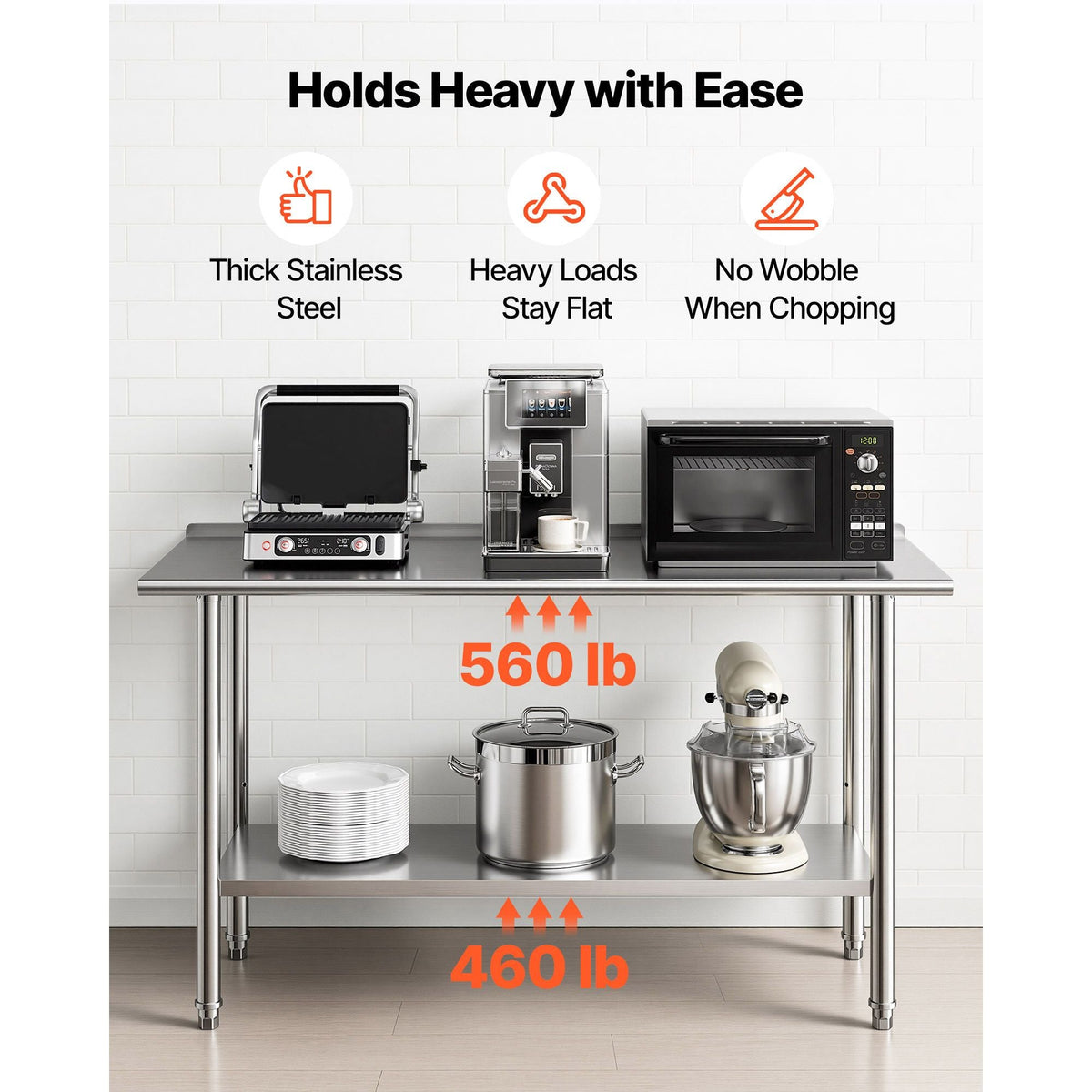 Stainless Steel Work Table, 24x60 Inch Food Prep Table with Backsplash, Commercial Kitchen Workstation with Adjustable Undershelf, Metal Heavy Duty Utility Worktable, for Restaurant Home Outdoor