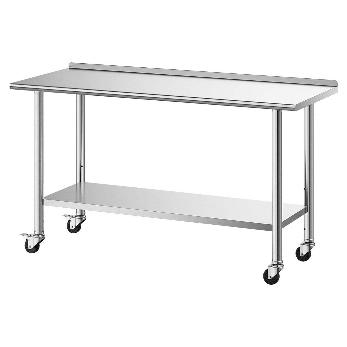 Stainless Steel Work Table, 24x60 inch Food Prep Table with Wheels and Backsplash, Commercial Kitchen Workstation with Adjustable Undershelf, Metal Utility Worktable, for Restaurant Home Outdoor