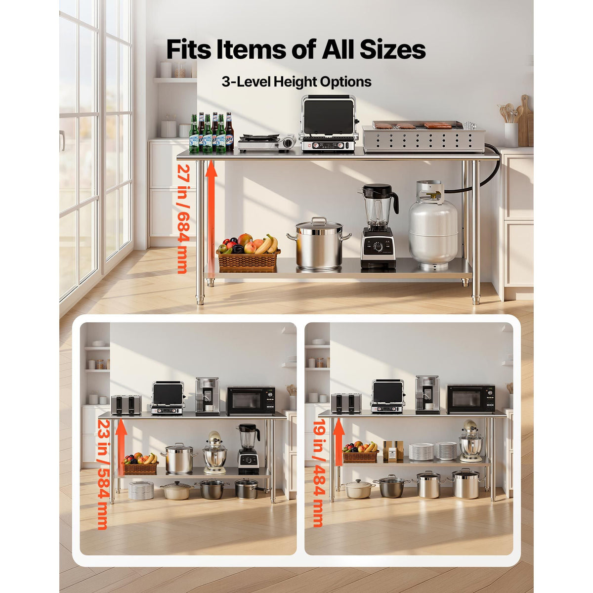 Stainless Steel Work Table, 24x72 Inch Food Prep Table, Commercial Kitchen Workstation with Adjustable Undershelf, Metal Heavy Duty Utility Worktable, for Restaurant Home Hotel Garage Outdoor