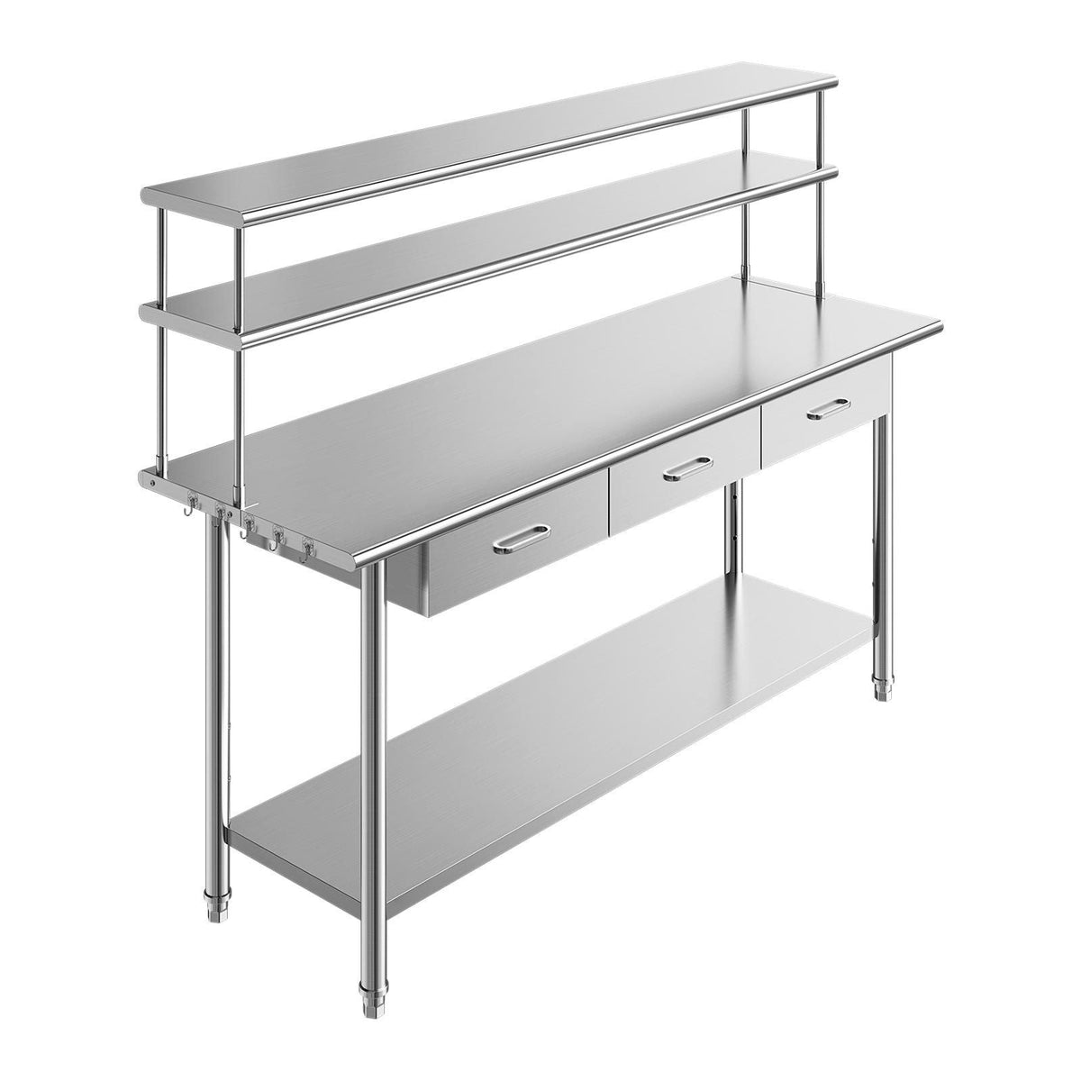 Stainless Steel Work Table, 24x72 Inch Food Prep Table with Overshelves and 3 Drawers, Commercial Kitchen Workstation with Adjustable Undershelf, Metal Utility Worktable, for Restaurant Garage