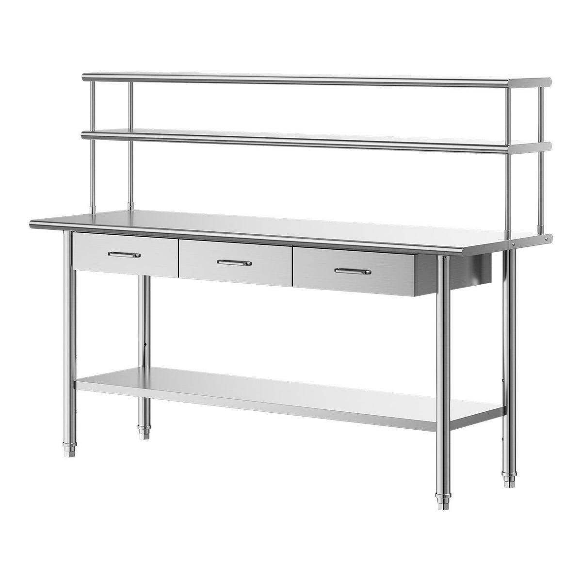 Stainless Steel Work Table, 24x72 Inch Food Prep Table with Overshelves and 3 Drawers, Commercial Kitchen Workstation with Adjustable Undershelf, Metal Utility Worktable, for Restaurant Garage
