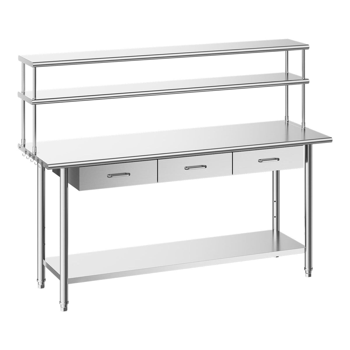 Stainless Steel Work Table, 24x72 Inch Food Prep Table with Overshelves and 3 Drawers, Commercial Kitchen Workstation with Adjustable Undershelf, Metal Utility Worktable, for Restaurant Garage