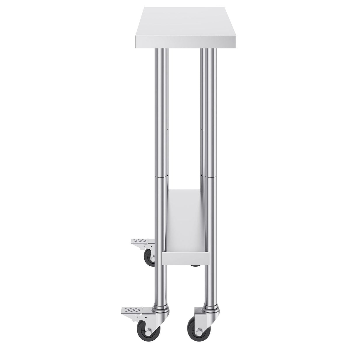 Stainless Steel Work Table 30 x 12 x 38 Inch, with 4 Wheels, 3 Adjustable Height Levels, Heavy Duty Food Prep Worktable for Commercial Kitchen Restaurant, Silver