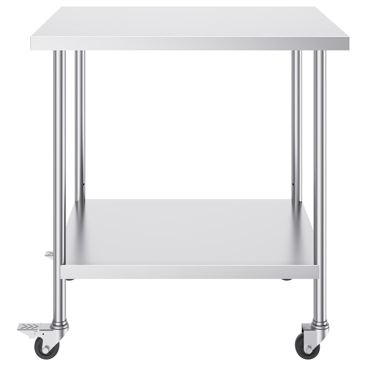 Stainless Steel Work Table 30 x 18 x 38 Inch, with 4 Wheels, 3 Adjustable Height Levels, Heavy Duty Food Prep Worktable for Commercial Kitchen Restaurant, Silver