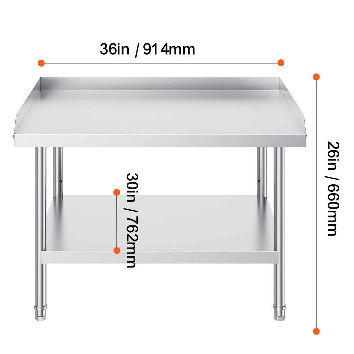 Stainless Steel Work Table, 30 x 36 x 26 Inch Commercial Food Prep Worktable, 3-Sided Backsplash Heavy Duty Prep Worktable, Metal Work Table with Adjustable Height for Restaurant Home Hotel