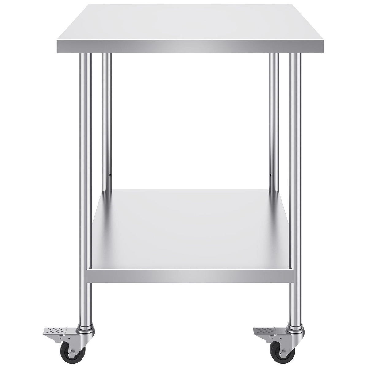 Stainless Steel Work Table 30 x 36 x 38 Inch, with 4 Wheels, 3 Adjustable Height Levels, Heavy Duty Food Prep Worktable for Commercial Kitchen Restaurant, Silver