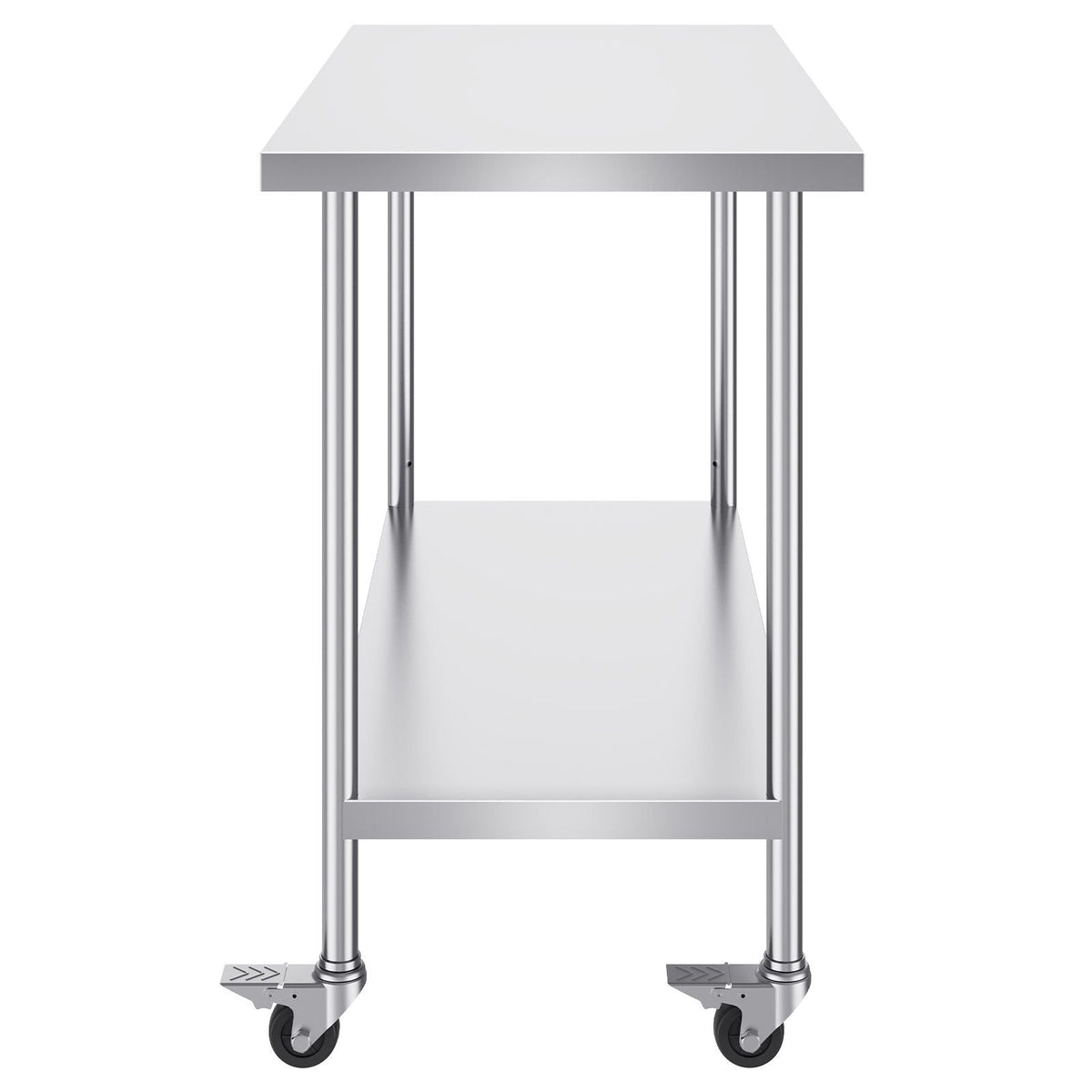 Stainless Steel Work Table 30 x 48 x 38 Inch, with 4 Wheels, 3 Adjustable Height Levels, Heavy Duty Food Prep Worktable for Commercial Kitchen Restaurant, Silver