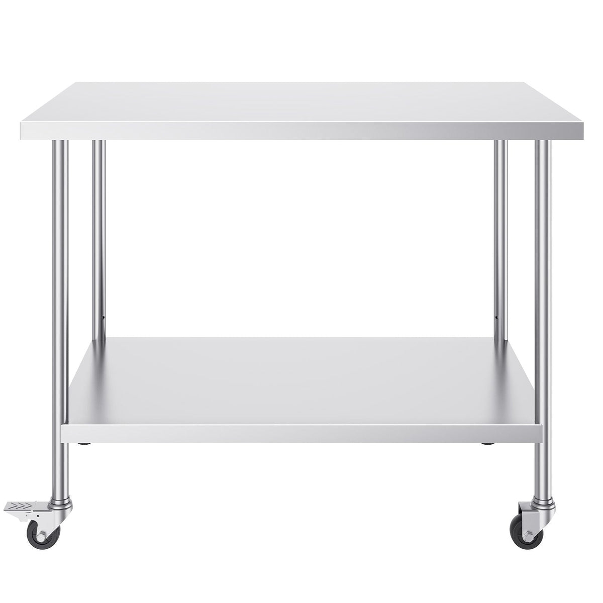 Stainless Steel Work Table 30 x 48 x 38 Inch, with 4 Wheels, 3 Adjustable Height Levels, Heavy Duty Food Prep Worktable for Commercial Kitchen Restaurant, Silver