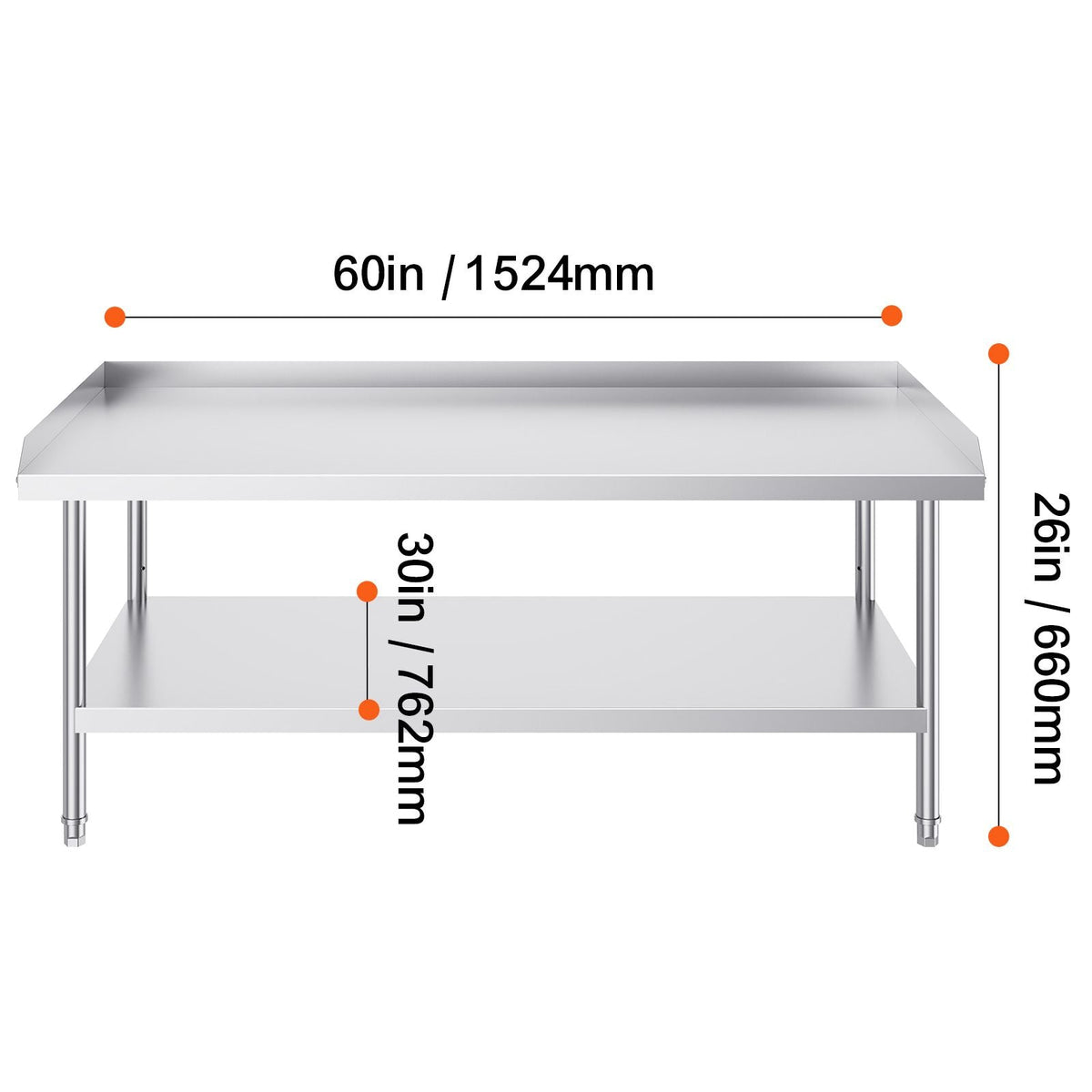Stainless Steel Work Table, 30 x 60 x 26 Inch Commercial Food Prep Worktable, 3-Sided Backsplash Heavy Duty Prep Worktable, Metal Work Table for Restaurant Home Hotel