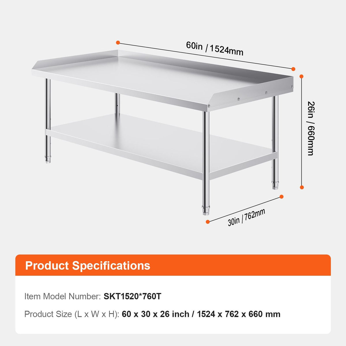 Stainless Steel Work Table, 30 x 60 x 26 Inch Commercial Food Prep Worktable, 3-Sided Backsplash Heavy Duty Prep Worktable, Metal Work Table for Restaurant Home Hotel