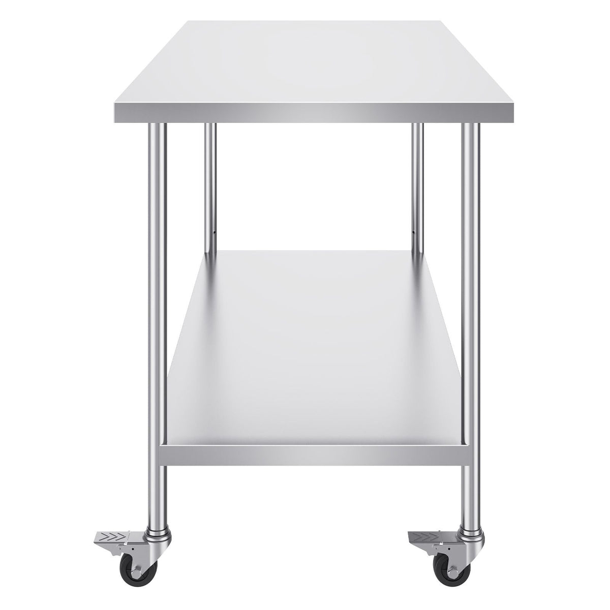Stainless Steel Work Table 30 x 60 x 38 Inch, with 4 Wheels, 3 Adjustable Height Levels, Heavy Duty Food Prep Worktable for Commercial Kitchen Restaurant, Silver
