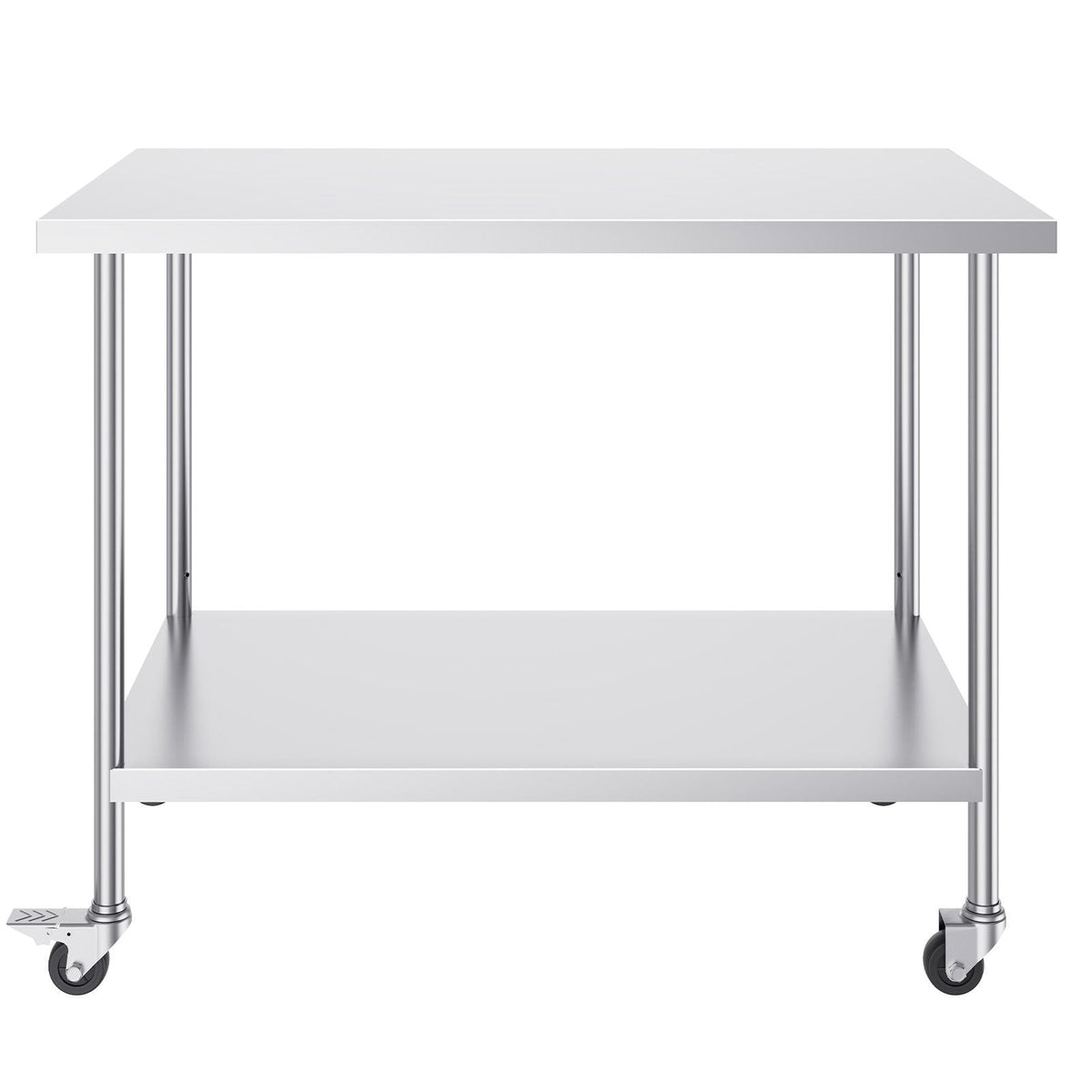 Stainless Steel Work Table 30 x 60 x 38 Inch, with 4 Wheels, 3 Adjustable Height Levels, Heavy Duty Food Prep Worktable for Commercial Kitchen Restaurant, Silver
