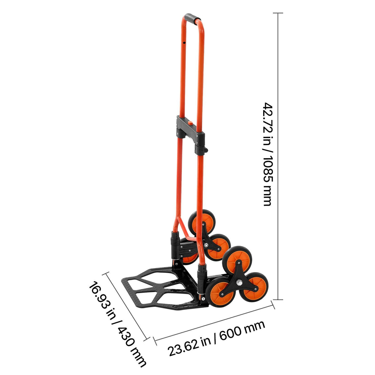 Stair Climbing Cart, 120 lbs Stair-Climbing Capacity, Portable Folding Trolley Cart with Telescoping Handle, 6 Wheels and 2 Bungee Cords, Stair Climber Dolly for Home, Groceries, Warehouse