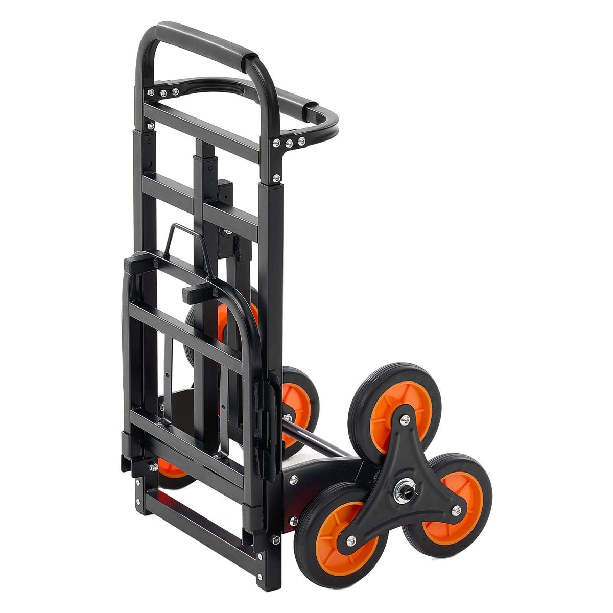 Stair Climbing Cart, 220 lbs Stair-Climbing Capacity, Heavy-Duty Folding Trolley Cart with Telescoping Handle, 6 Wheels and 2 Bungee Cords, Stair Climber Dolly for Home, Groceries, Warehouse
