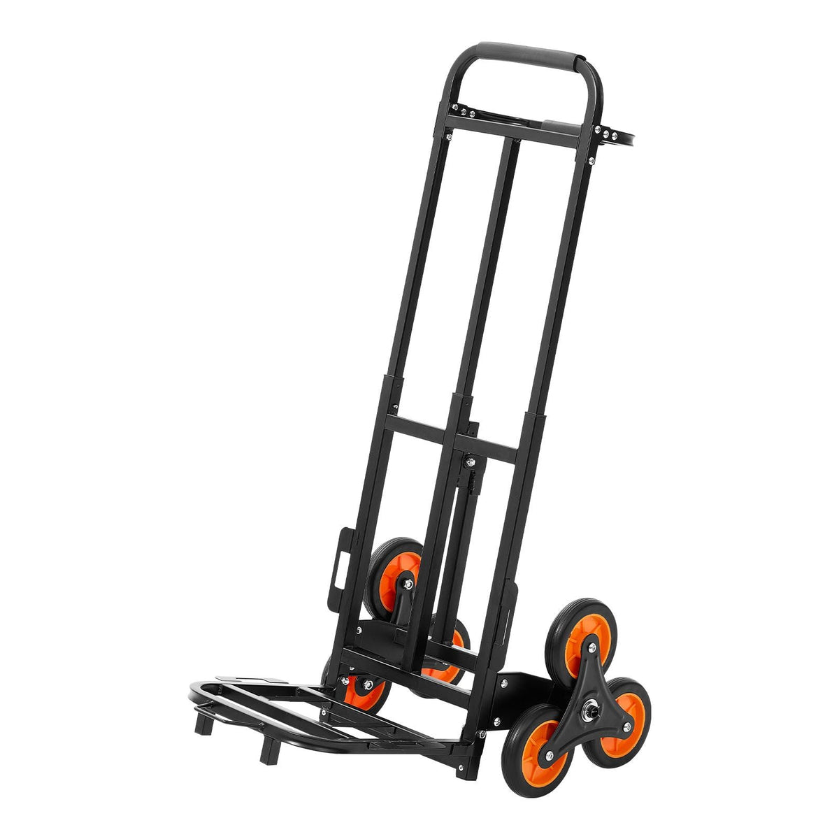 Stair Climbing Cart, 220 lbs Stair-Climbing Capacity, Heavy-Duty Folding Trolley Cart with Telescoping Handle, 6 Wheels and 2 Bungee Cords, Stair Climber Dolly for Home, Groceries, Warehouse