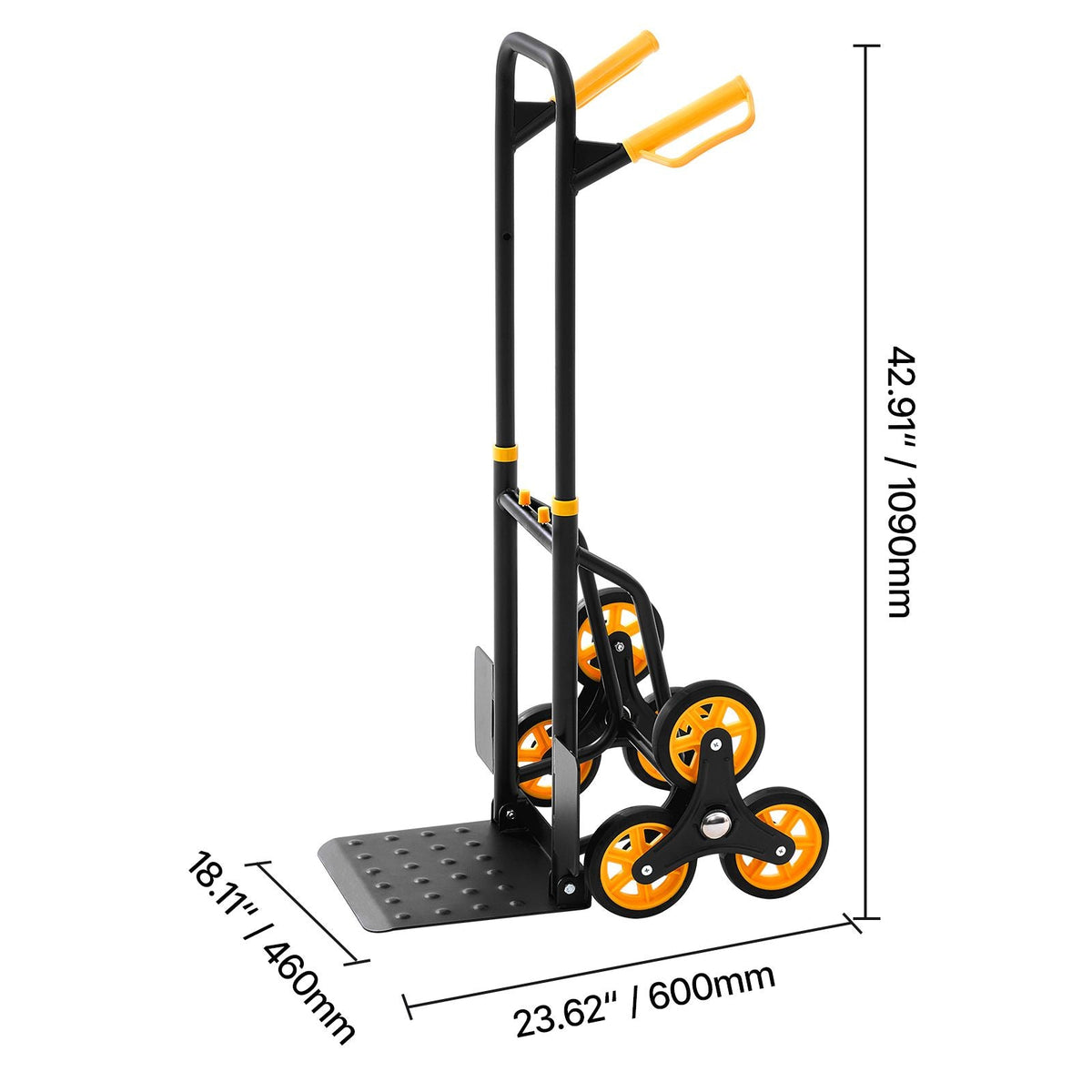 Stair Climbing Cart, 330 lbs Stair-Climbing Capacity, Heavy-Duty Folding Trolley Cart with Telescoping Handle, 6 Wheels and 2 Bungee Cords, Stair Climber Dolly for Home, Groceries, Warehouse