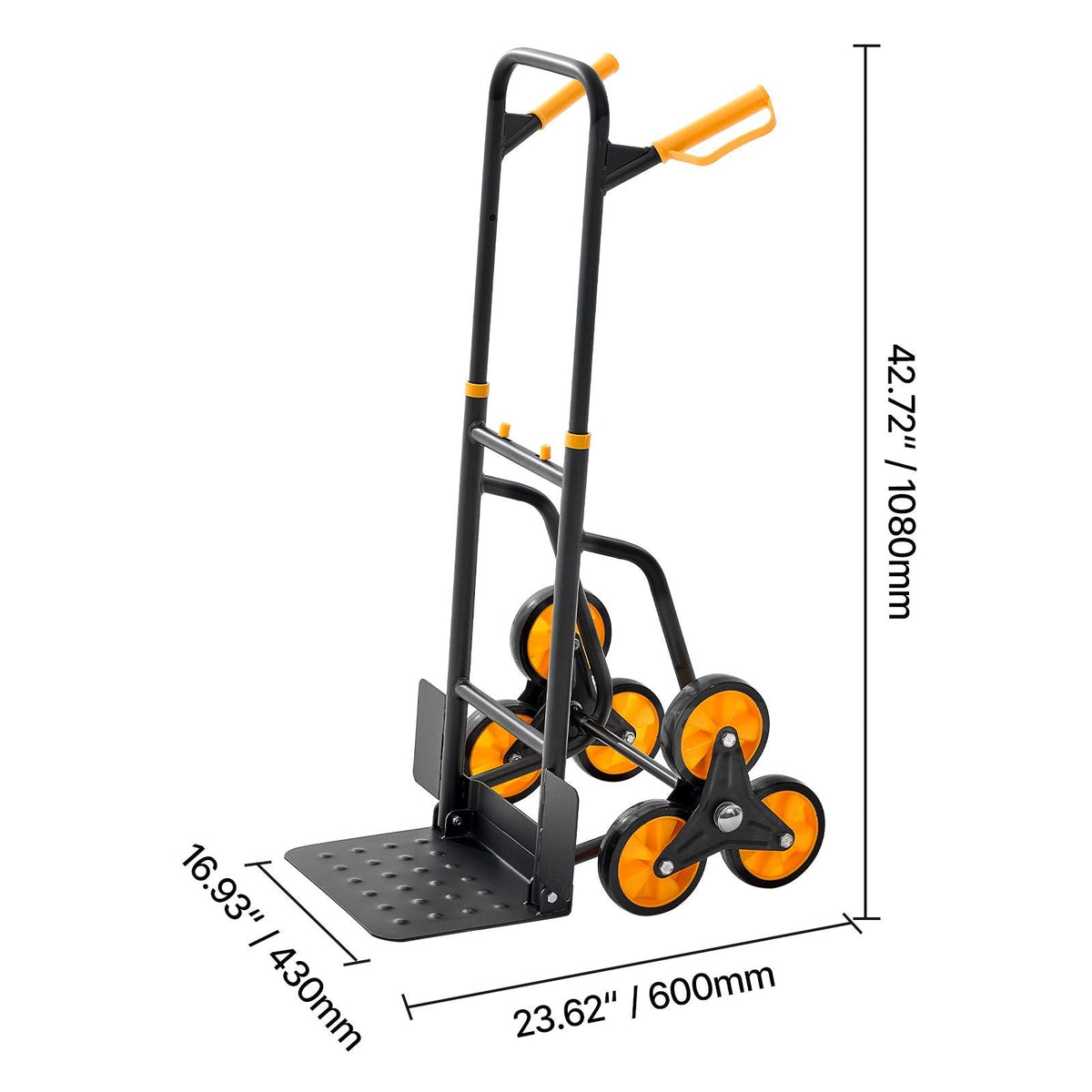 Stair Climbing Cart, 440 lbs Stair-Climbing Capacity, Heavy-Duty Folding Trolley Cart with Telescoping Handle, 6 Wheels and 2 Bungee Cords, Stair Climber Dolly for Home, Groceries, Warehouse