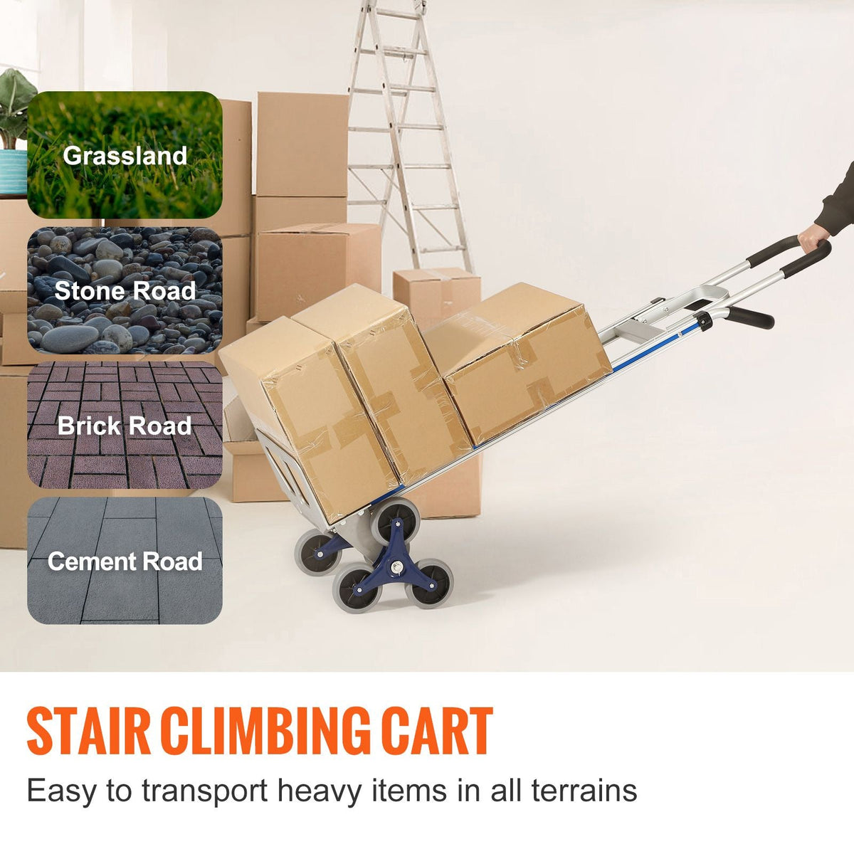 Stair Climbing Cart, 550 lbs Load Capacity, Aluminum Hand Truck Dolly with Dual Handles, Integrated Frame & Nonslip Rubber Wheels, Multipurpose Stair Climber for Warehouse Shopping Airport